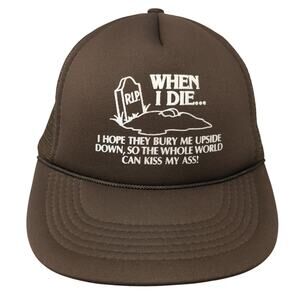 When I Die Snapback Trucker Hat Brown One Size Adjustable Mesh Back Rope AmaPro
